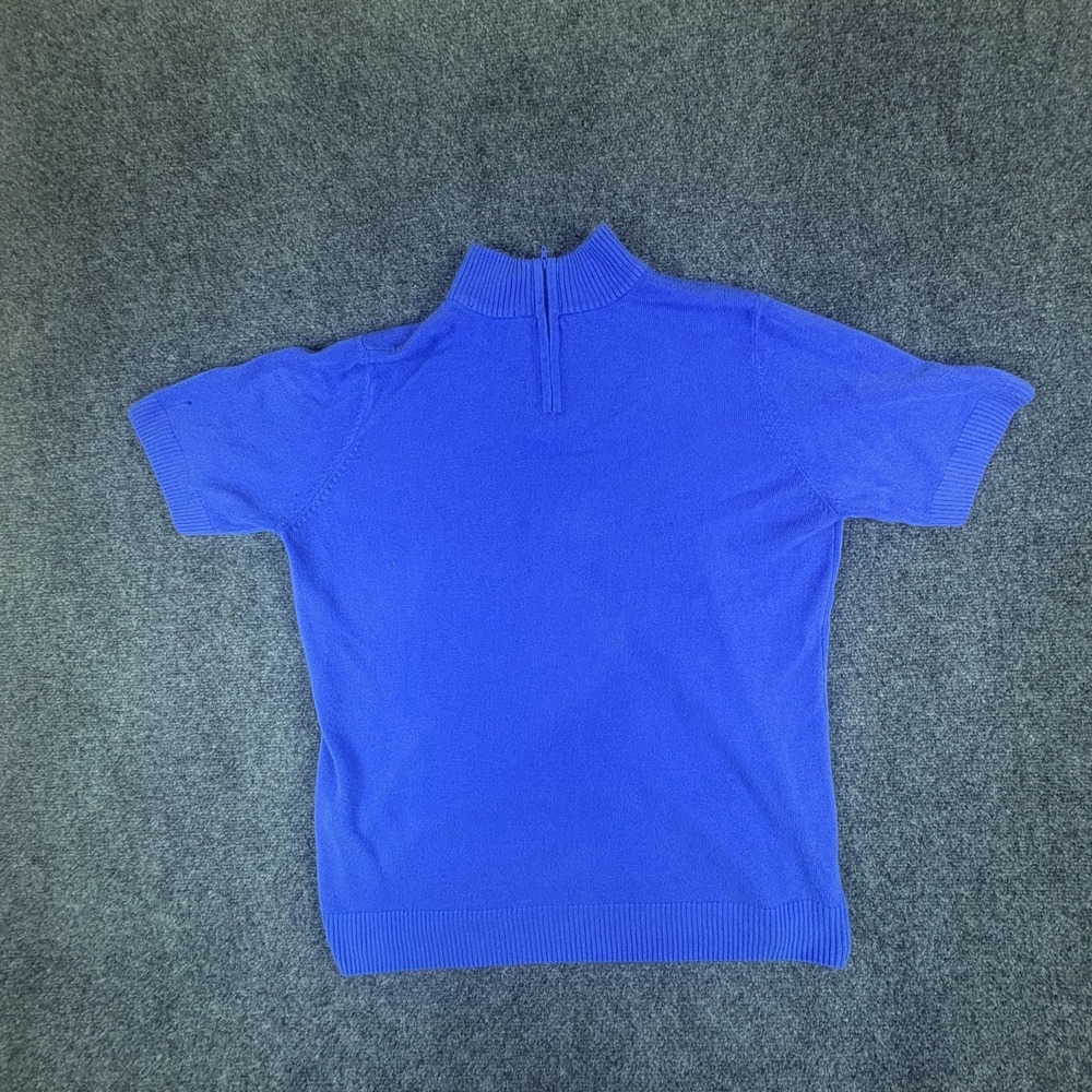 Appleseed's Sweater‎ Womens 1X Blue Knit Acrylic Short Sleeve Mock Neck 1/4 Zip